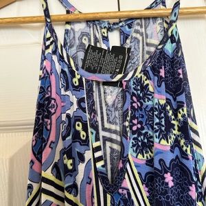 Attention long dress.  Sleeveless.  Size large.  Spandex/Rayon blend.